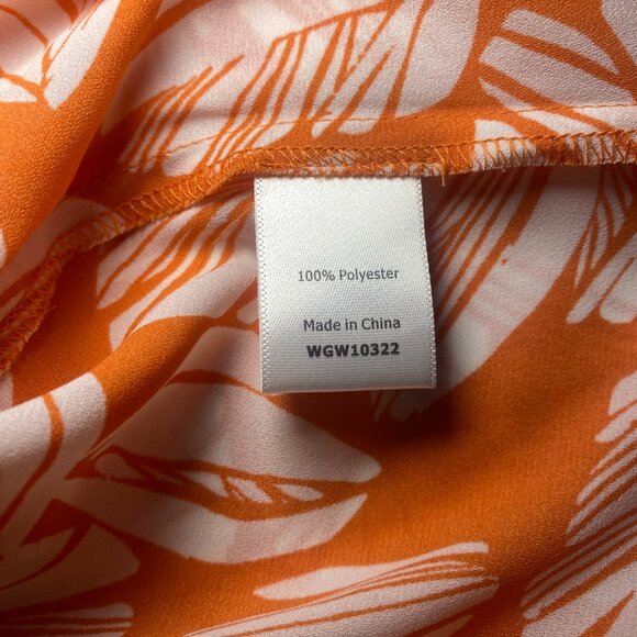 41 HAWTHORN Orange White Leaf Print Breyson Pleat Split Neck Blouse Womens L EUC - Picture 4 of 7